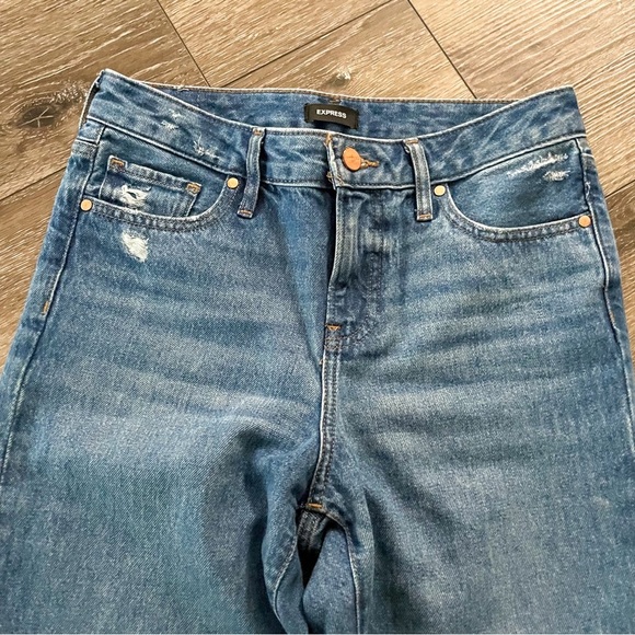 Express 90s Ankle Boot Mid Rise Jeans Medium Wash Ripped Size 0/R - Picture 7 of 12